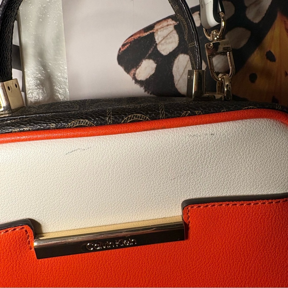 Calvin Klein Orange Colorblock Satchel Crossbody Bag - Picture 3 of 9